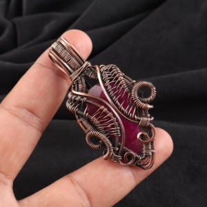 Kashmiri Ruby <b>Pink</b> Gemstone Pear Cut Copper Wire <b>Wrapped</b> Fashion Pendant Necklace Oxidized Silver Valentine Gift For Her - Product Image 4
