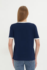 Blusa de verano de punto de manga corta con cuello redondo para mujer, Camiseta cómoda y elegante transpirable a rayas, servicio OEM de alta calidad - Product Image 5