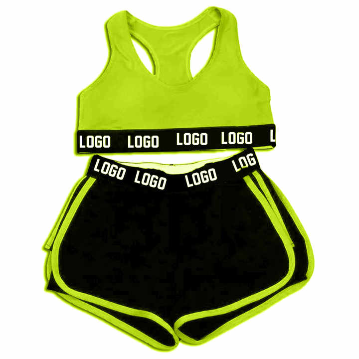 New Lady Fitness Workout Set Soft Nude Feeling Fabric Sports Bra Crop Top Sleeve Yoga Shorts 2 Piece Set for Women