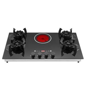 Table de cuisson à gaz encastrable 5 brûleurs avec couvercle rabattable, en verre, pour usage domestique, allumage électronique, puissance 5200W, livraison rapide - Product Image 1