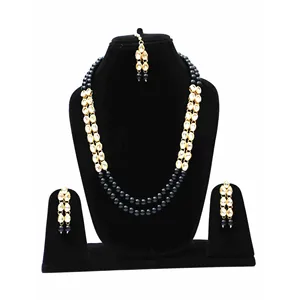 Ensemble de collier long plaqué or 18 carats avec strass et diamants, style vintage, pour fête, mariage ou cadeau, bijoux en perles mignons - Product Image 1