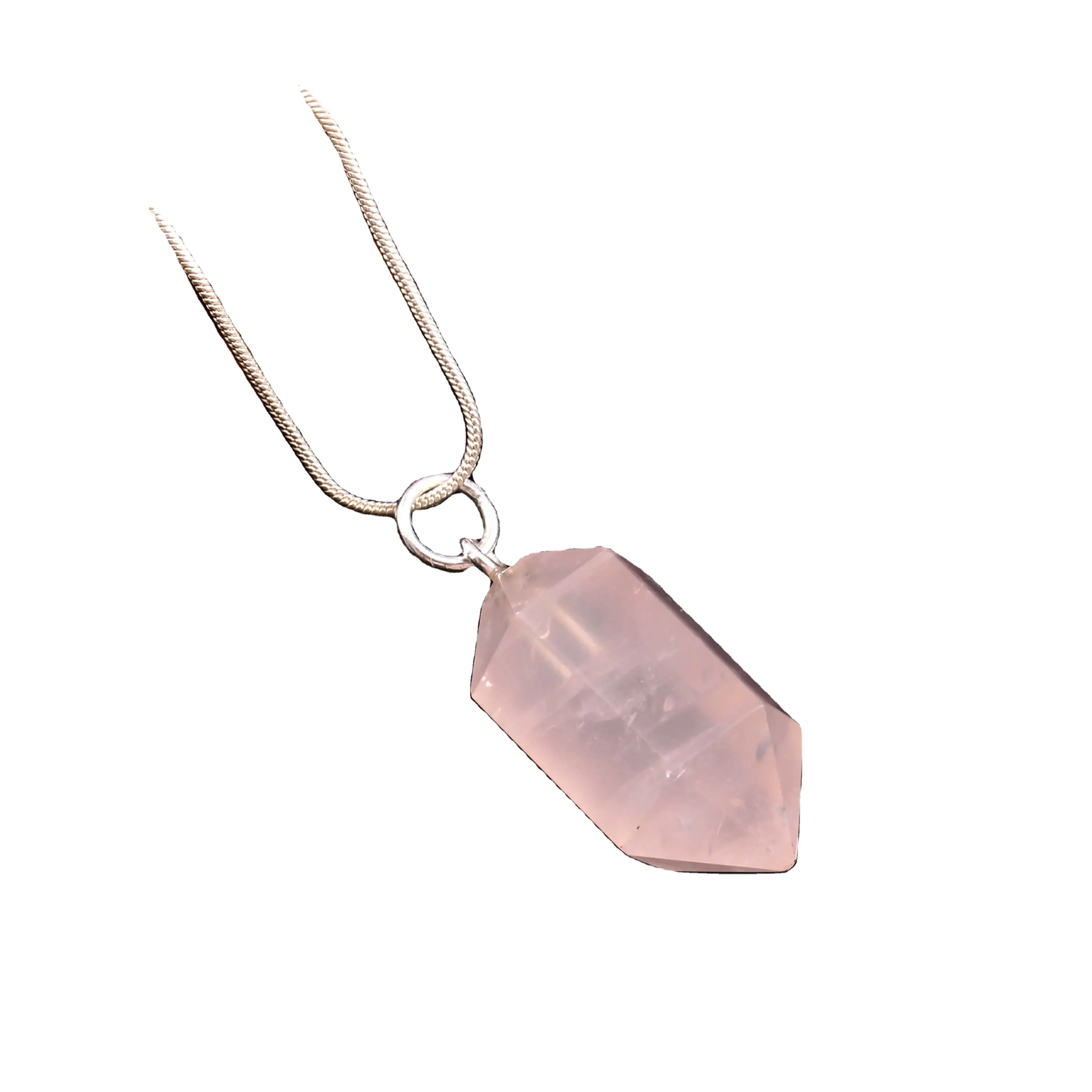 Wholesale Best Quality Natural Rose Quartz Both Side Pointed Pencil 925 Sterling Silver Pendant For Girls And Women