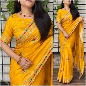 ร้อนขายชุดแต่งงานออกแบบผ้าไหม Saree กับงานเย็บปักถักร้อยสำหรับผู้หญิงที่สวยงามในอัตราที่ดีที่สุดซื้อจากอินเดียขายส่ง - Product Image 3