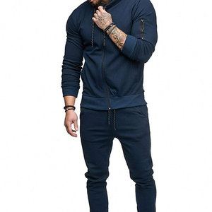 Ensemble de survêtements 2 pièces pour hommes, sweatshirts courts et pantalons de survêtement, combinaison de sport décontractée et solide, vêtements d'entraînement - Product Image 1