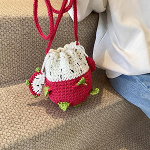 Crochet Dragon Fruit Lining <b>Small</b> Portable Cotton Fashionable Women's Single Shoulder Crossbody <b>Bag</b> Pure Handmade Winter - Product Image 1