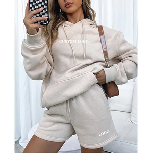 Ensemble de survêtement 2 pièces pour femmes, personnalisé Oem, tissu éponge français de couleur unie, Logo personnalisé, survêtement 2 pièces pour femmes - Product Image 5