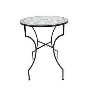 Table d'appoint ronde en fer de luxe, mosaïque multicolore et couleur noire mate, Table basse de Style américain