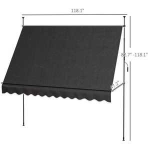 Auvent de balcon/patio extensible en alliage d'aluminium avec porte, protection contre la pluie - Fonctionnement manuel, finition enduite, neuf - Product Image 1