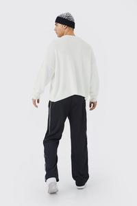 Pantalons de survêtement en molleton lourd à logo personnalisé en gros, surdimensionnés, avec passepoil contrasté, broderie, amples, OEM, 100% coton, pour homme - Product Image 2