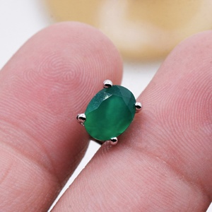 Wholesale 925 Solid <b>Sterling</b> <b>Silver</b> Natural Oval Cabochon Green Onyx 4 Prong Pendant Stud <b>Earring</b> <b>Set</b> Memoria Jewels - Product Image 5