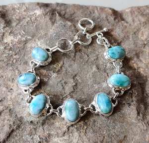 Cadeau de mariage, bracelet en argent fin fait à la main en argent sterling 925 avec pierre précieuse Larimar, bijoux en argent 925, bijoux en argent estampés 925 - Product Image 1