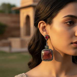 Boucles d'oreilles pendantes en argent 925 pour femmes avec perle d'eau douce, rubis, diamant, émeraude, forme de fleur, boucles d'oreilles pendantes pour mariage, cadeau de fête - Product Image 1