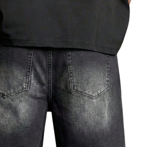 Pantalones Cortos de Mezclilla Negros para Hombre, Transpirables, Lavados, Casuales, Hasta la Rodilla, Estilo Vintage, Streetwear, Verano, Algodón, Cinco Bolsillos, Corte Holgado, a la Moda - Product Image 4