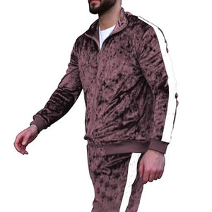 2 Piece Winter Casual Eco-Friendly Solid <b>Velour</b> <b>Hoodie</b> Jacket Jogger Tracksuit - Product Image 1