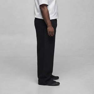 OEM/ODM High Quality solid black Denim <b>Jeans</b> Baggy fit Custom Embroidery Logo Straight wide Leg with Side Pockets men's pant - Product Image 2