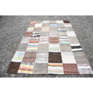 5.5x7.4 ft Rug, Turkish Vintage Rug, Patchwork <b>Brown</b> Animal Print Rug - Product Image 1