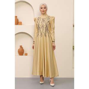 Vestido de Noche de Satén ElbiseStone Romántico, Corte A, Largo hasta el Suelo, Cuello Halter, Encaje Transpirable, Tejido Sencillo con Estampado Natural - Product Image 3