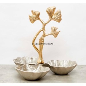 Ensemble de 3 bols de service et de décoration de forme ronde en aluminium plaqué or de haute qualité avec une base design unique pour la maison et l'hôtel. - Product Image 2