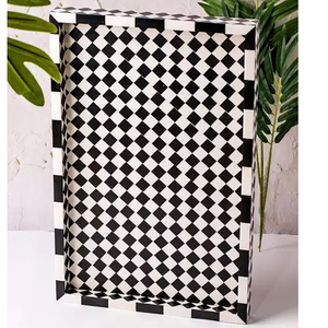 Nouveau meilleur plateau décoratif floral de résine d'incrustation d'os d'usine directe de conception avec le sous-verre de thé de 6 pièces avec le plateau de résine d'incrustation d'os - Product Image 2