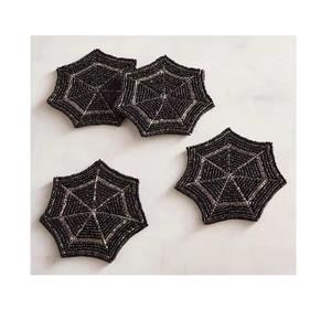 Dessous de verre perlé design étoile noire fait à la main fête de mariage et décoration de bar à la maison tapis de table perlé et coussin - Product Image 1