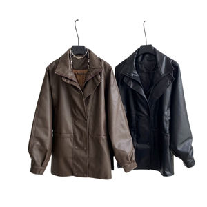 Veste en cuir véritable surdimensionnée respirante coupe-vent à fermeture éclair noire d'automne pour femmes Manteau en peau de mouton véritable en gros - Product Image 6