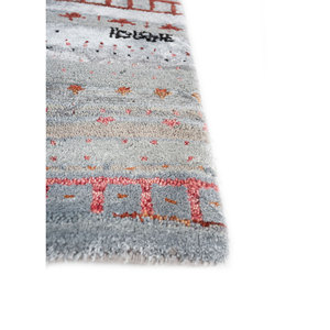 พรมไหมพรมผสมไหมไผ่และปอกระเจาถักมือสีน้ำเงินแมนชาฮ่า ลายเรขาคณิต ผ้าฝ้ายออร์แกนิก สำหรับห้องนอน รูปทรงสี่เหลี่ยมผืนผ้า รุ่น Les-2141 - Product Image 4