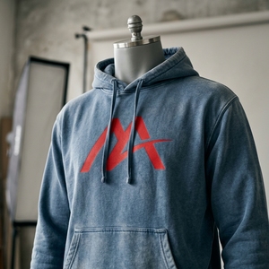 Sudadera con capucha de felpa azul lavado para hombre, con logo personalizado, estilo urbano, bolsillo canguro, venta al por mayor, OEM, ODM, ropa superior - Product Image 6
