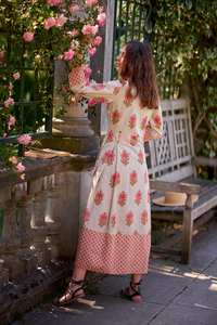Charlotte Bohemian Cotton Dress Calf Length Handmade Holiday Wear - Product Image 6