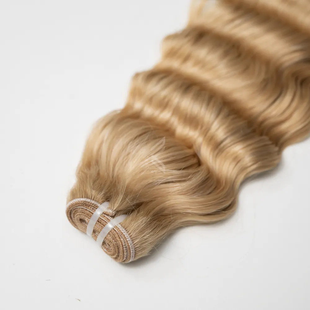 Ekstensi rambut pirang alami bergelombang, ekstensi rambut pilihan terbaik untuk wanita rambut manusia anyaman tangan pirang