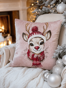 Christmas Reindeer Embroidered Velvet Customizable <b>Throw</b> Pillow Square <b>Red</b> Removable & Washable Novelty Decorative - Product Image 4