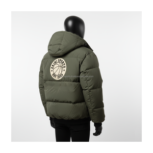 Veste bouffante en nylon résistant à l'eau de haute qualité 300 GSM vert olive avec broderie en chenille Logo personnalisé veste bouffante pour homme - Product Image 4