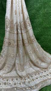 Sari de seda Tusser puro elegante con adornos de perlas y Mukesh de lujo - Product Image 2