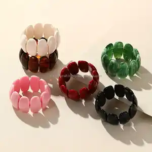 Kreative Persönlichkeit Bunte halbrunde Perlen Hollywood Candy Color Elastic Bracelet für Frauen