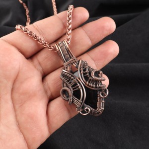 Stunning Pear Cut Black Tourmaline Gemstone Copper Wire <b>Wrapped</b> Pendant Black Stone Silver Plated For <b>Bridal</b> Anniversary Gift - Product Image 2