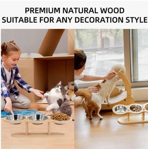 Modern Eco-Friendly Pet <b>Bowl</b> Holder Solid Pattern Bamboo <b>Raised</b> Base Wood Material Vietnam Supplier Charge Power Source - Product Image 6