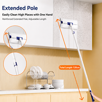 BOOMJOY Serpillère jetable à clipser avec manche télescopique de 120 cm, taux d'essorage de 80-90 % pour le nettoyage des sols et des lieux hauts de toute la maison