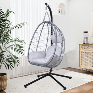 All Weather Garden Patio Rattan Hanging <b>Swing</b> Chair - <b>Single</b> Seater with Removable Cushion for Hot Sale heap Waterproof Sponge - Product Image 4