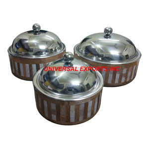 Juego de Tres Ollas Calientes de Nácar, Alta Calidad, Hechas a Mano, Nuevas, Cazuela Clásica, Elegante, Diseñador, Calentador de Comida de Metal - Product Image 4