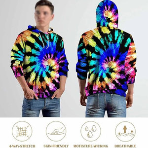 Sweat-shirts à capuche respirants en polaire pour homme, mélange polyester/coton, style décontracté, coupe-vent, tie-dye, en promotion - Product Image 6