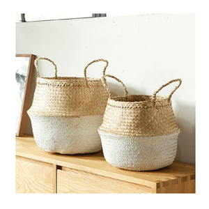 Venta al por mayor de cestas de plantas naturales de alta calidad de almacenamiento tejido Seagrass vientre cesta con asa del fabricante vietnamita - Product Image 1