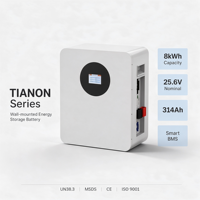 Batterie LiFePO4 51,2V 314Ah montée en rack 8kWh Grade A AC pour stockage d'énergie domestique Solaire ESS Smart BMS CAN Décharge 200A Tianon