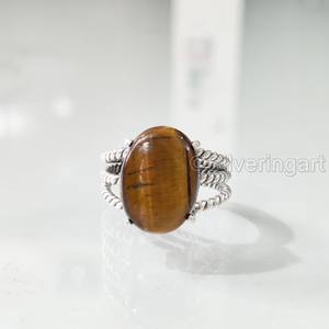 Bague pour femme en argent sterling 925 avec pierre naturelle œil de tigre, 3 bandes torsadées style bohème, bijou fait main, cadeau de Noël oriental - Product Image 3