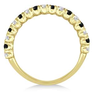 Anillo de Aniversario de Bodas de Oro Amarillo de 14K con Diamantes Negros y Blancos de 0.75ct, Elegante Alianza de Matrimonio - Product Image 1