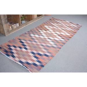 พรมขนแกะสีส้มสีน้ำเงินแบบดั้งเดิม3.6 X 8.2ft สไตล์วินเทจคลาสสิกตุรกีถักทอปะต่อลายลาเท็กซ์ได้รับการสนับสนุนสำหรับใช้ในห้องโถง - Product Image 1