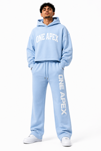 Ensemble survêtement pour homme en coton épais bleu ciel, sweat-shirt à capuche surdimensionné et pantalon de survêtement à jambes larges, vêtements streetwear haut de gamme - Product Image 2