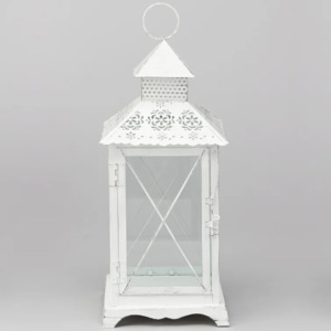 Bougeoirs européens en métal blanc antique Lanterne extérieure Pilier de mariage Décorations de Noël à usage domestique avec bocal en verre - Product Image 2