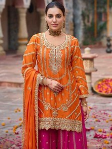 Conjunto de Kurti y Sharara hasta la rodilla, hecho a mano, en colores hermosos, especial para fiestas, tallas M a 3XL, con dupatta, para mujer. - Product Image 2