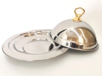 Plat de service en métal moderne pour restaurant avec couvercle, personnalisable avec logo, en acier inoxydable, compatible lave-vaisselle et four, pour plats chauds