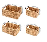 Lot de 4 paniers de rangement tissés écologiques, organisateur en jacinthe d'eau naturelle avec poignées pour une utilisation polyvalente du Vietnam