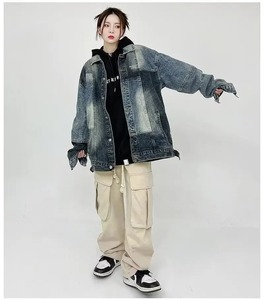 2024 Vintage femmes de haute qualité col rabattu vêtements d'extérieur veste meilleur surdimensionné Denim lavé bleu jean manteau pour l'automne hiver - Product Image 5